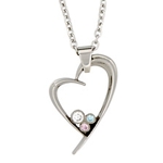 Steel Heart Pendant w/3 Pastel Stones with Chain - 8031